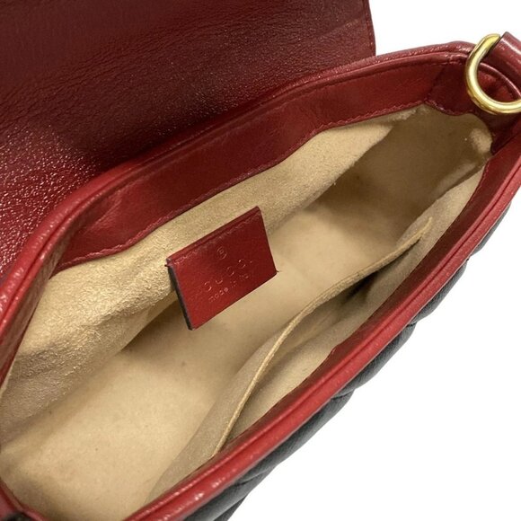 Auth GUCCI GG Marmont mini top handle bag 583571 Black Red Leather Handbag - Picture 14 of 16